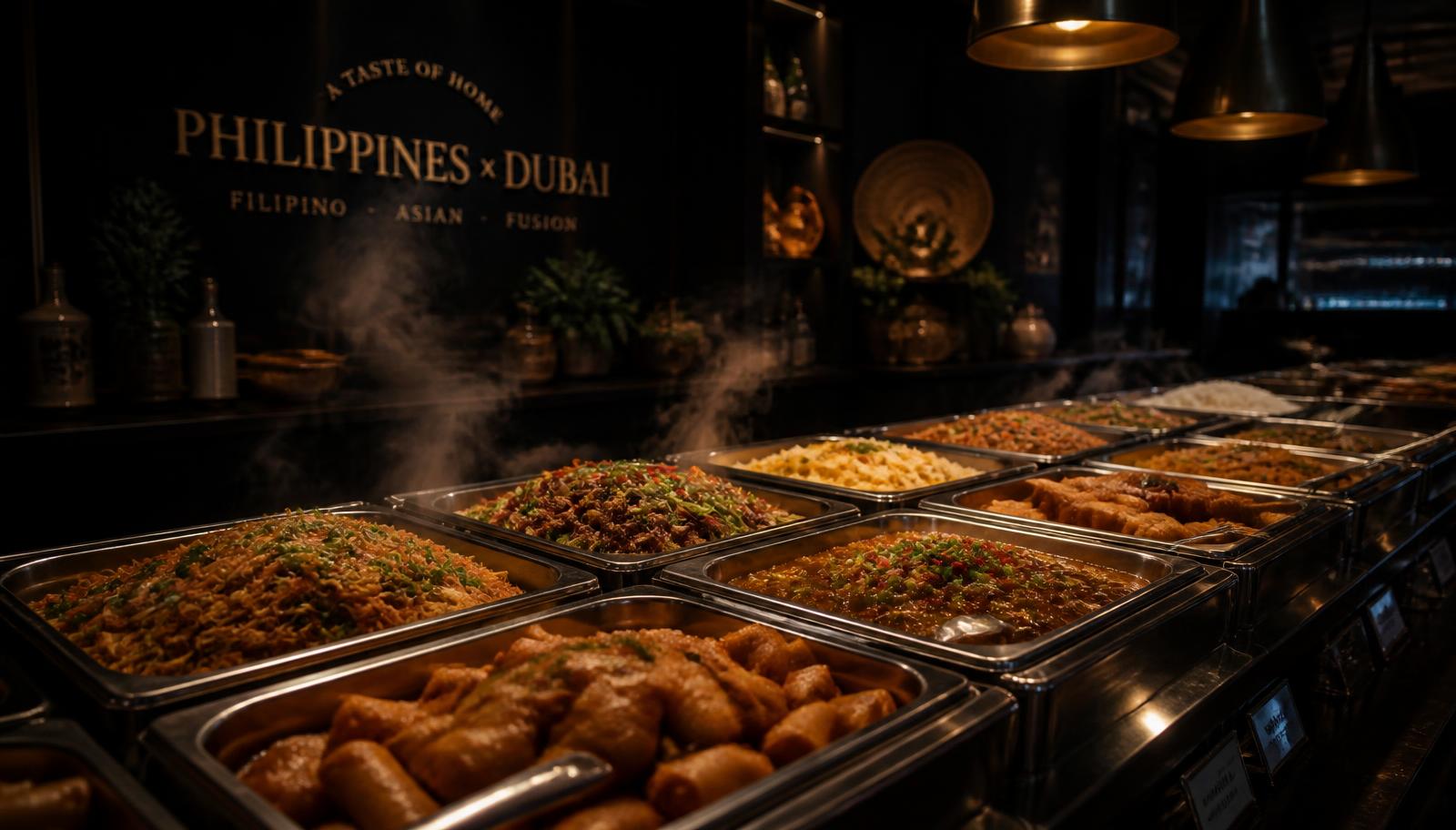 Buffet spread of Asian and Filipino dishes at Sweet Pepper Dubai